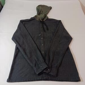 Billabong Charcoal Button-Down Shirt with Olive Hood